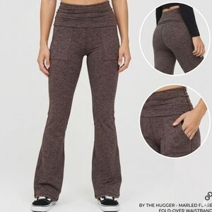 Aerie OFFLINE Hugger Foldover Flare Leggings Gray Small Petite Yoga Pants